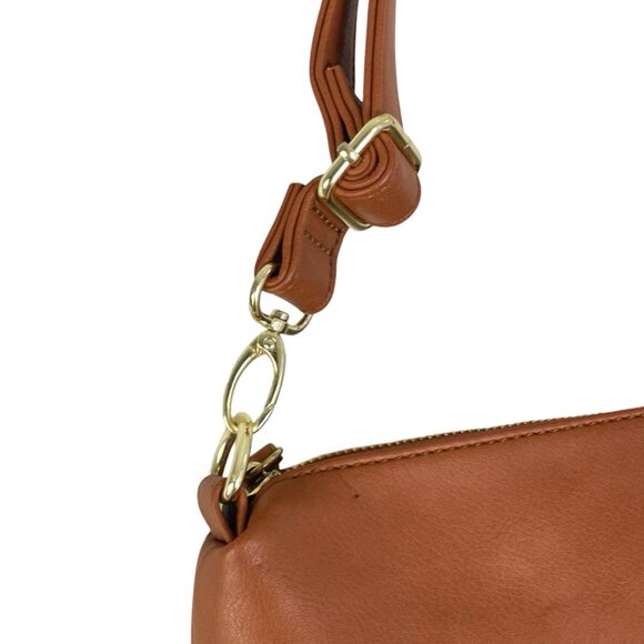 STEVE Madden Shoulder Bag Lined Spell Out Brown PVC Removable Strap 13.5" x 9" - Picture 3 of 4